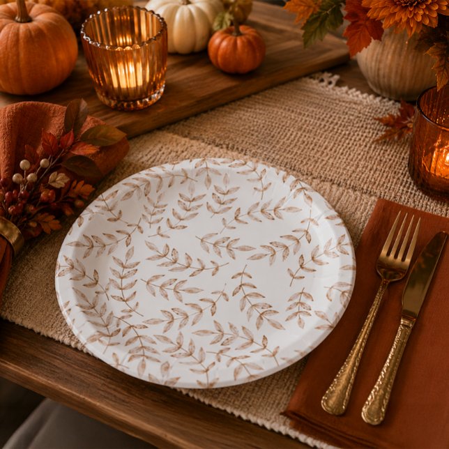 Elegant Watercolor Leaf Thanksgiving Plates (Paper Plates)