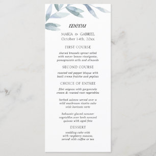 Elegant watercolor leaf Wedding Menu Card
