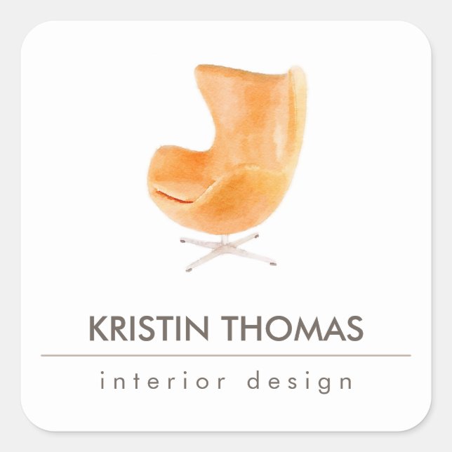 Elegant Watercolor Leather Chair Interior Designer Square Sticker (Front)