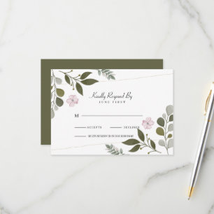 Elegant Watercolor Leaves And Flowers RSVP Card