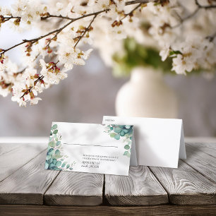 Elegant Watercolor Leaves Folded Place Card