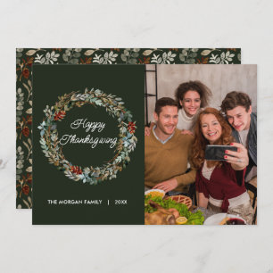 Elegant Watercolor Leaves Thanksgiving Photo Holiday Card