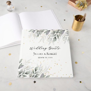 Elegant Watercolor Leaves Wedding Guest Book