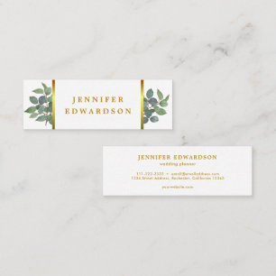 Elegant watercolor leaves white gold professional mini business card