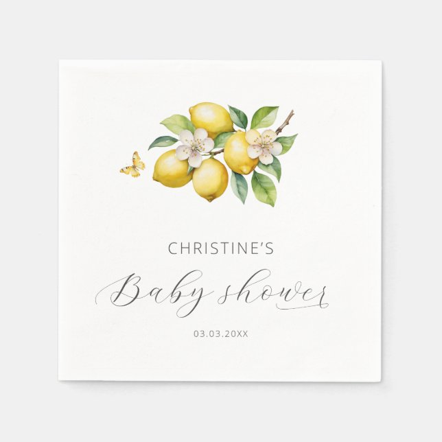 Elegant Watercolor Lemon Baby Shower Napkin (Front)