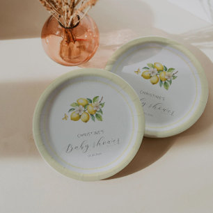 Elegant Watercolor Lemon Baby Shower Paper Plate