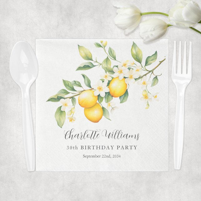 Elegant Watercolor Lemon Birthday Party Napkin (Elegant Watercolor Lemon Birthday Party Napkins
)