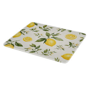 Elegant Watercolor Lemon Blossom Botanical Pattern Cutting Board