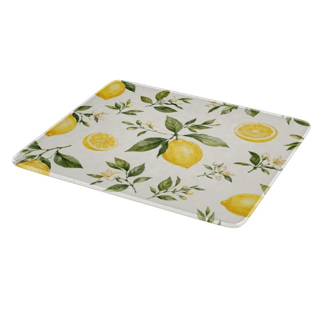 Elegant Watercolor Lemon Blossom Botanical Pattern Cutting Board (Corner)