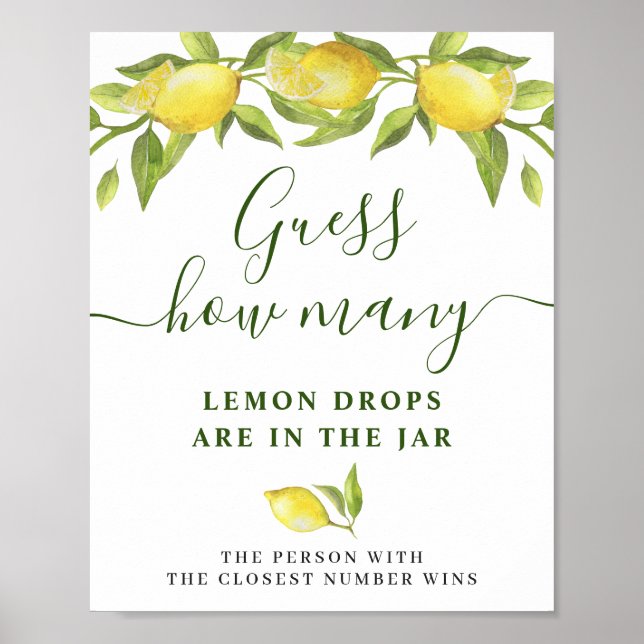 Elegant Watercolor Lemon Bridal Shower Poster (Front)