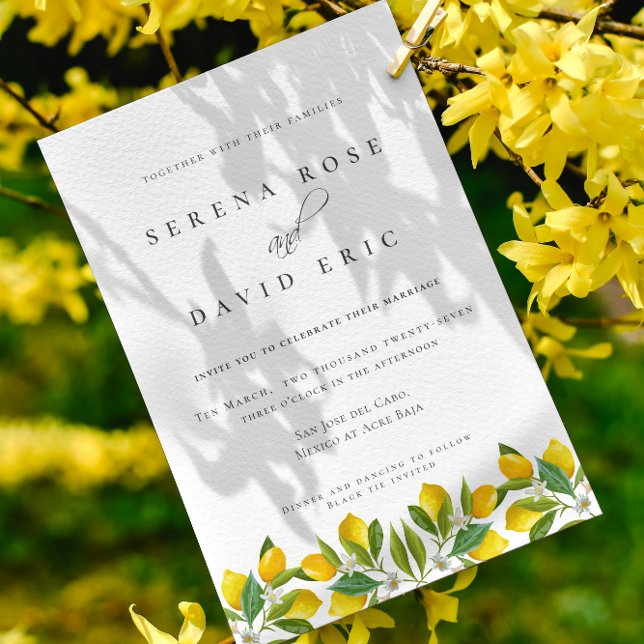  Elegant Watercolor Lemon calligraphy Wedding Invitation (Watercolor Lemon in Elegant calligraphy Wedding Invitation)