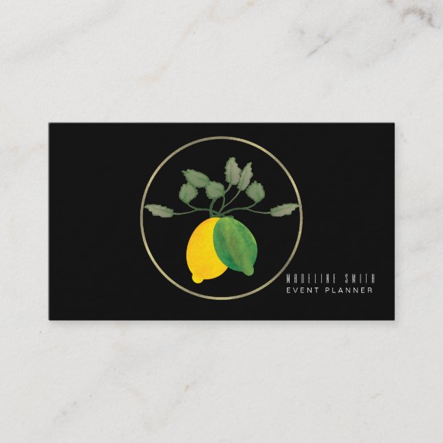 Elegant Watercolor Lemon  Event Planner Business Card (Front)
