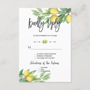 Elegant Watercolor Lemon Wedding Handwriting RSVP Card