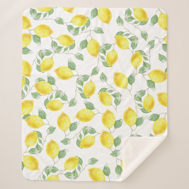 Elegant Watercolor Lemons & Blossoms Sherpa Blanket (Front)