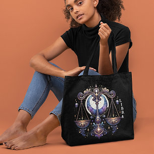 Elegant Watercolor Libra Zodiac Black Tote Bag