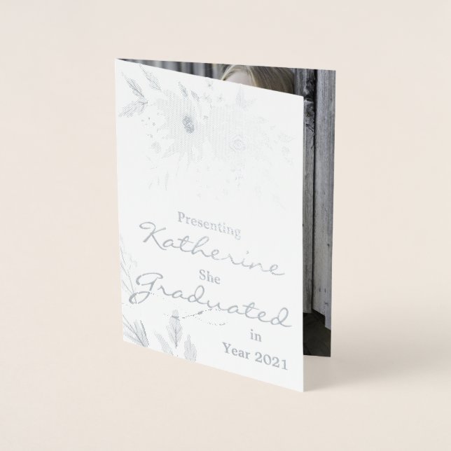 Elegant Watercolor Light Blue Graduation Photo Foil Card (Front)