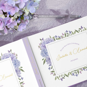 Elegant Watercolor Lilac Blue Hydrangea Floral Guest Book