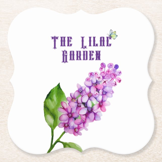 Elegant watercolor lilac branch paper coaster (Front)