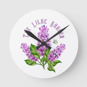 Elegant watercolor lilac branch round clock