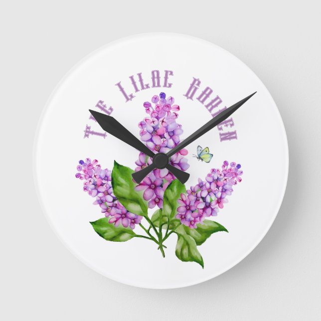 Elegant watercolor lilac branch round clock (Front)