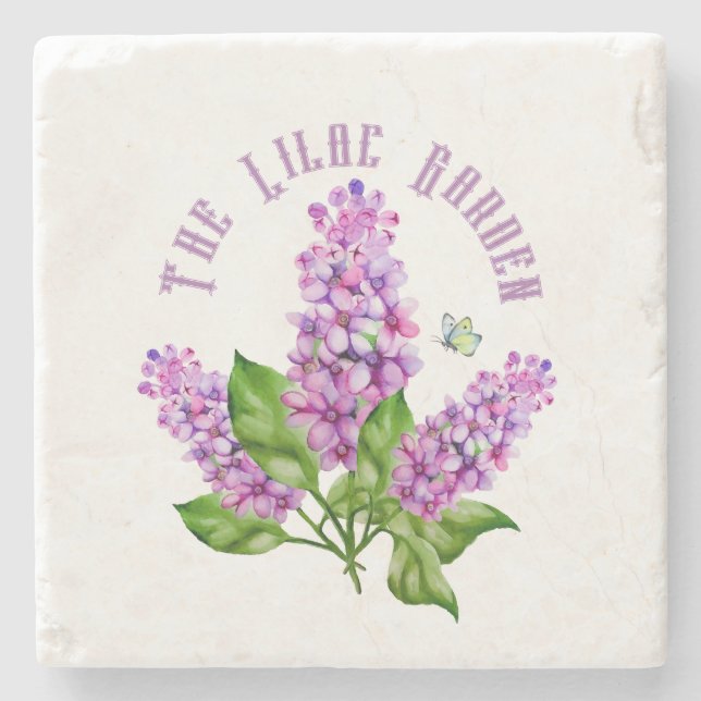 Elegant watercolor lilac branch stone coaster (Front)