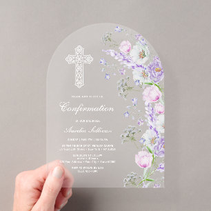 Elegant Watercolor Lilac Flowers Arch Confirmation Acrylic Invitations