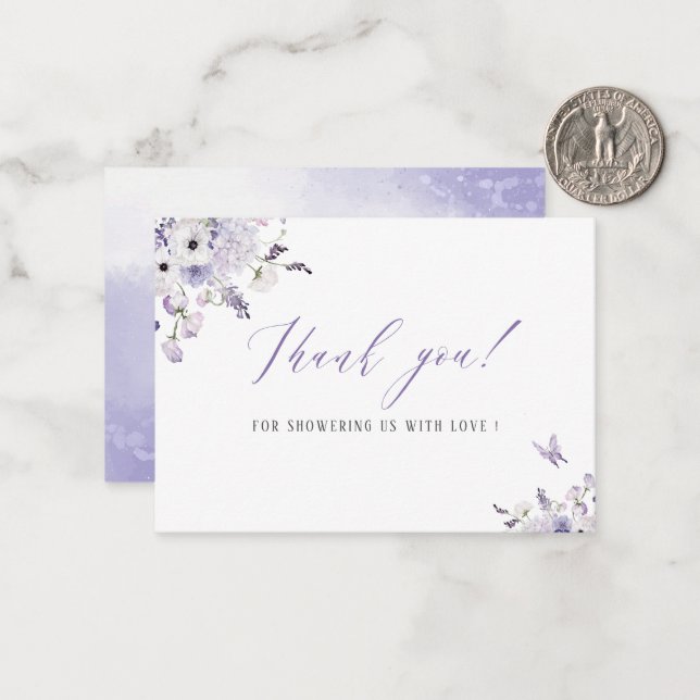 Elegant Watercolor lilac flowers Baby shower Card (Front/Back In Situ)