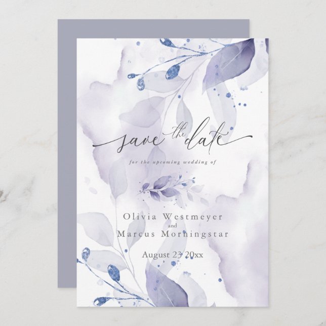 Elegant Watercolor Lilac Foliage Save the Date Invitation (Front/Back)