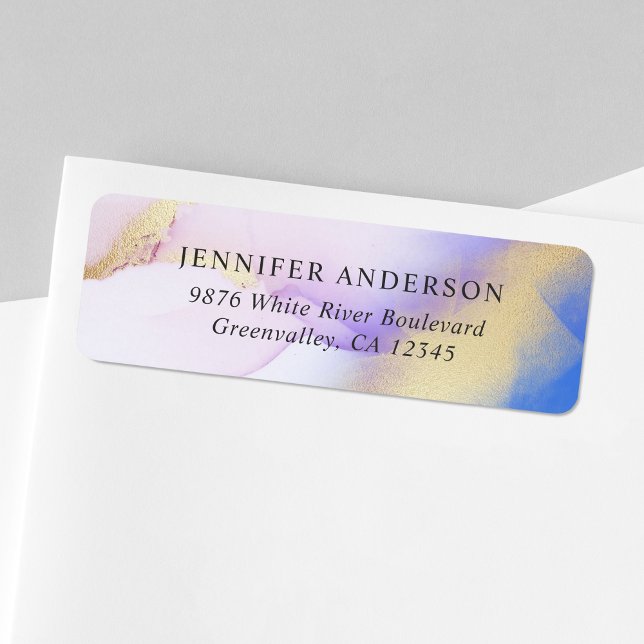 Elegant Watercolor Lilac Gold Luxury Personalised (Let your personality shine through with this trendy personalized return address label.)