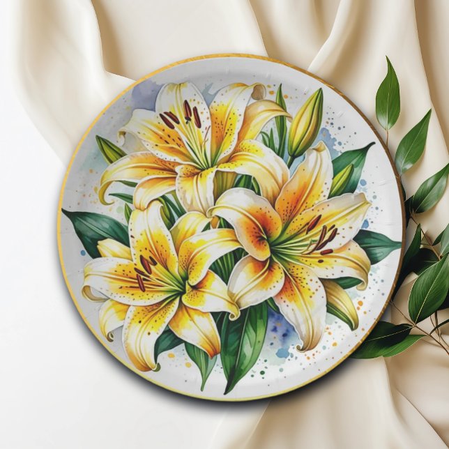 Elegant Watercolor Lilies  Paper Plate (Creator Uploaded)