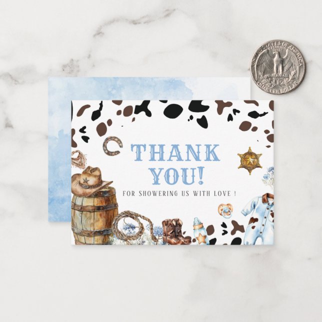 Elegant Watercolor Little cowboy Rodeo Country Bab Card (Front/Back In Situ)