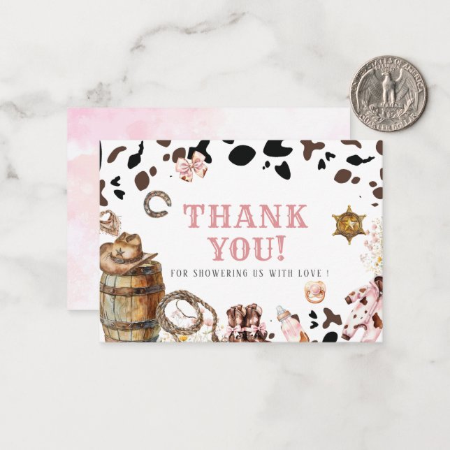 Elegant Watercolor Little cowgirl Rodeo Country Ba Card (Front/Back In Situ)