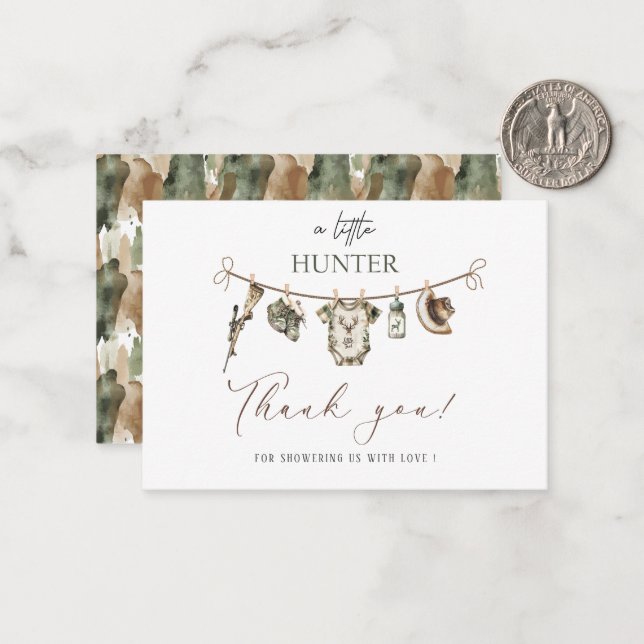 Elegant Watercolor Little hunter Baby shower Card (Front/Back In Situ)