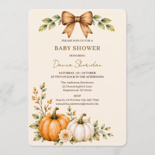 Elegant Watercolor Little Pumpkin Fall Baby Shower Invitation