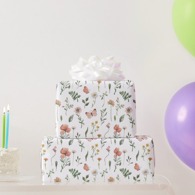 Elegant Watercolor Little Wildflower Pink  Wrapping Paper (Party Gifts)