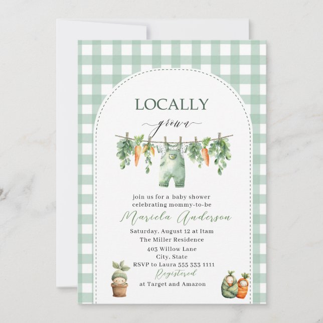Elegant Watercolor Locally grown Baby Shower Invitation (Front)