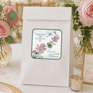 Elegant Watercolor Lotus Flower Baby Shower Square Sticker