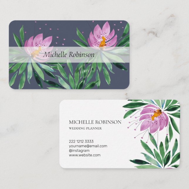 Elegant Watercolor Lotus Flower Professional Business Card (Front/Back)