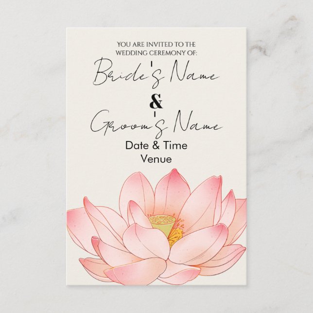 Elegant Watercolor Lotus Wedding Invite (Front)
