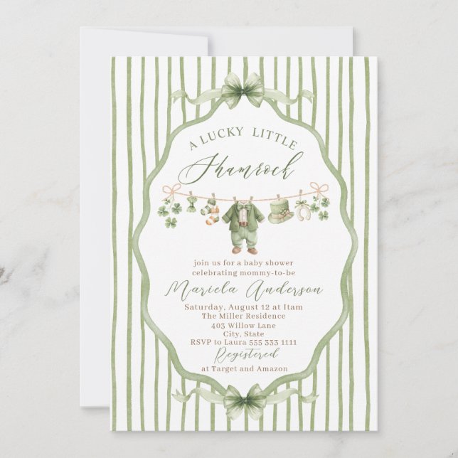 Elegant Watercolor luck shamrockst Patrics Baby Sh Invitation (Front)