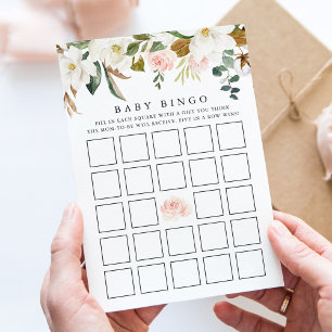 Elegant Watercolor Magnolia Baby Shower Bingo Card
