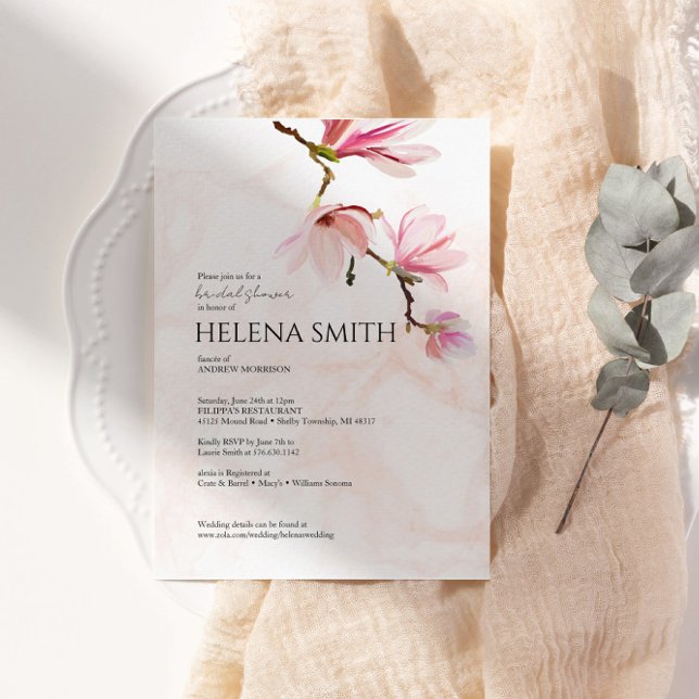 Elegant Watercolor Magnolia Bridal Shower Invitation (Creator Uploaded)
