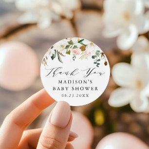 Elegant Watercolor Magnolias Baby Shower Classic Round Sticker