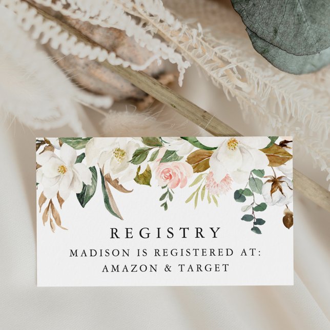 Elegant Watercolor Magnolias Baby Shower Registry Enclosure Card (Creator Uploaded)