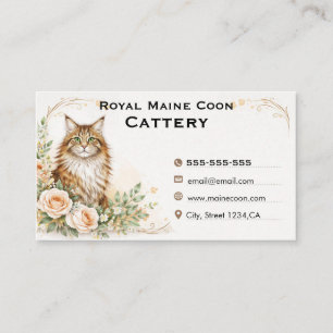 Elegant Watercolor Maine Coon Cattery Business Card