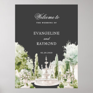 Elegant Watercolor Manor Garden Grey Wedding Poster