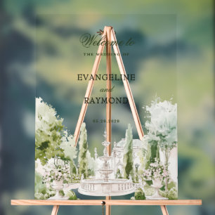 Elegant Watercolor Manor Garden Wedding Acrylic Sign