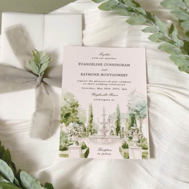 Elegant Watercolor Manor Garden Wedding Invitation (Creator Uploaded)