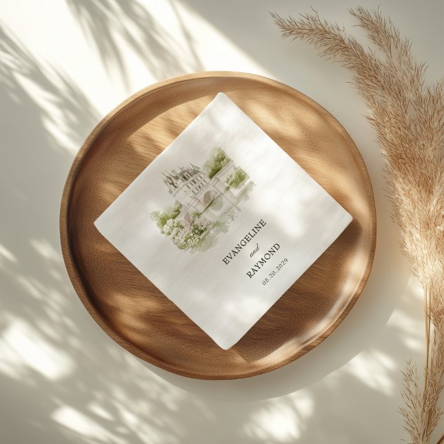 Elegant Watercolor Manor Garden Wedding Napkin (Creator Uploaded)