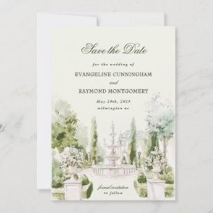 Elegant Watercolor Manor Garden Wedding Photo Save The Date